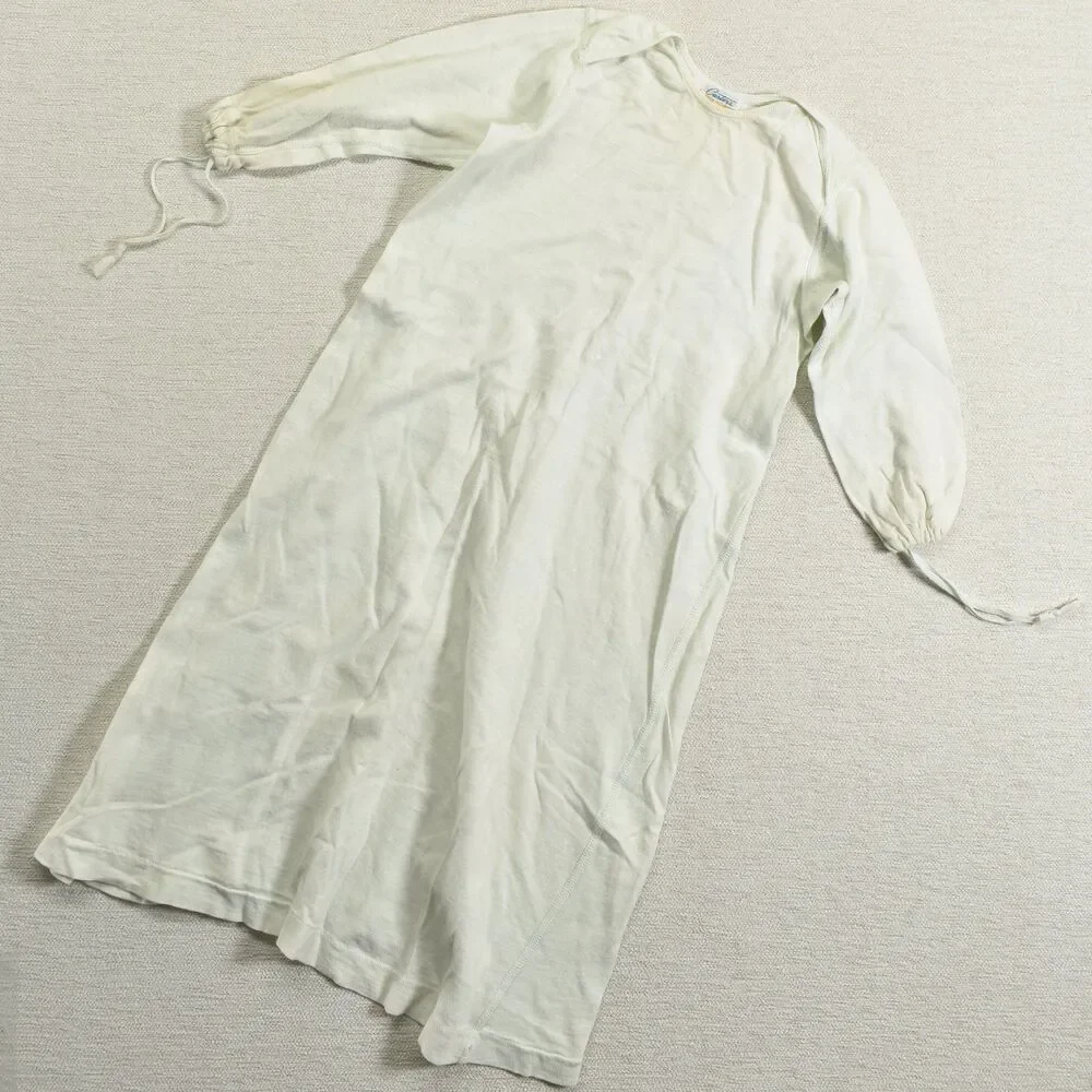 Vintage Carters Jiffon Nevabind Baby 6mo Gown Off White 50s 60s Ribbon Cuffs